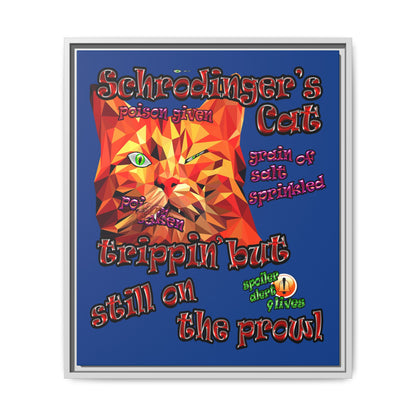 schrodinger's cat - framed canvas art (dark blue)