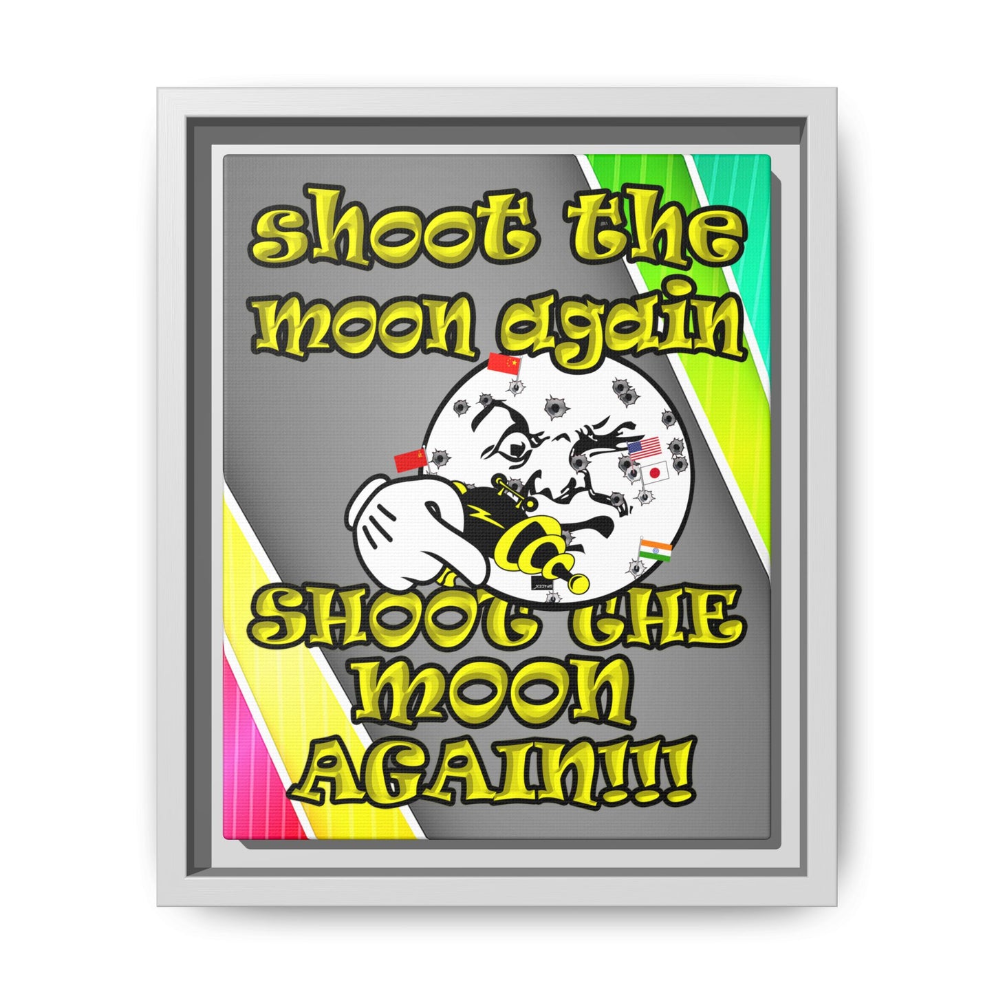shoot the moon again - framed canvas art (rainbow split)