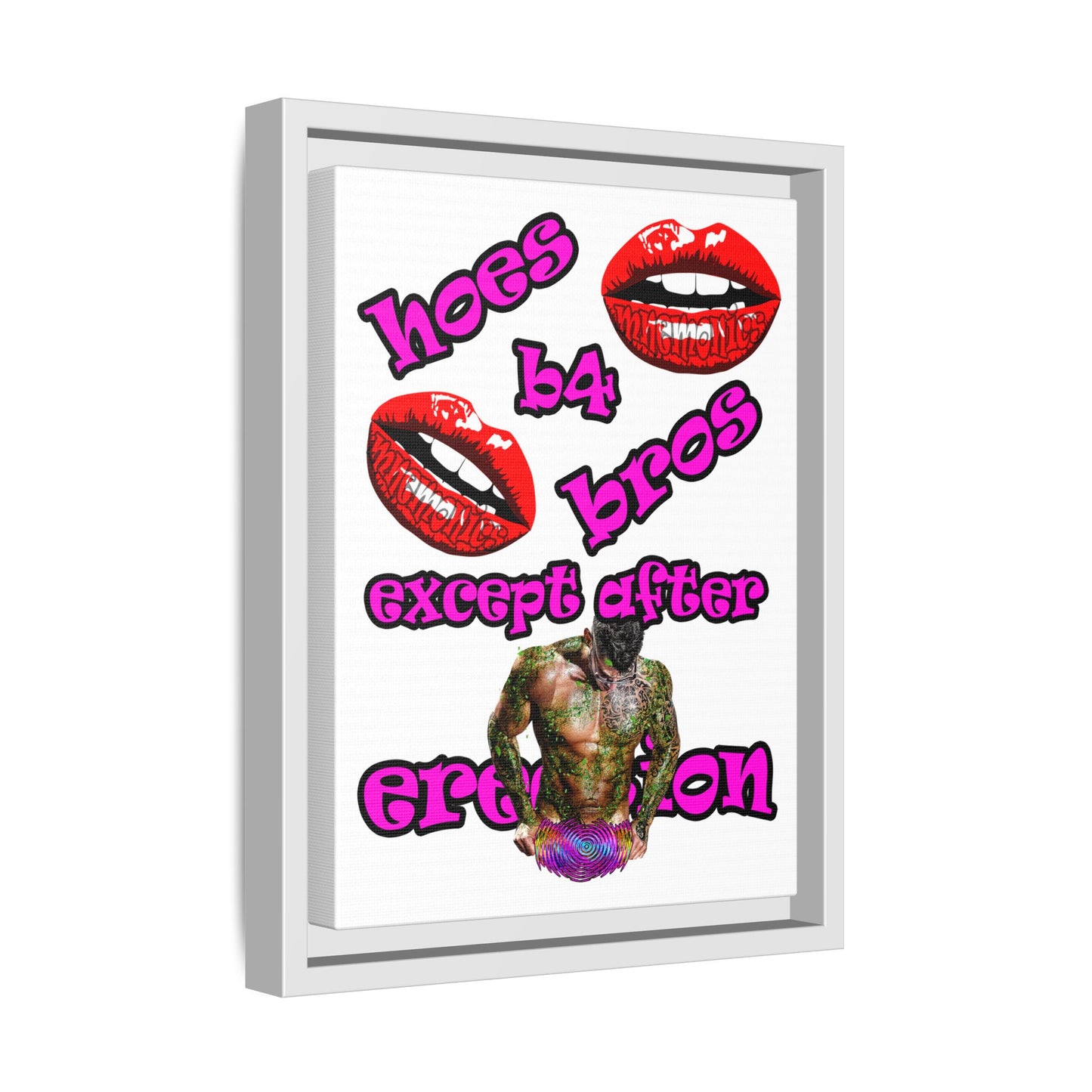 hoes b4 bros - framed canvas art (white)