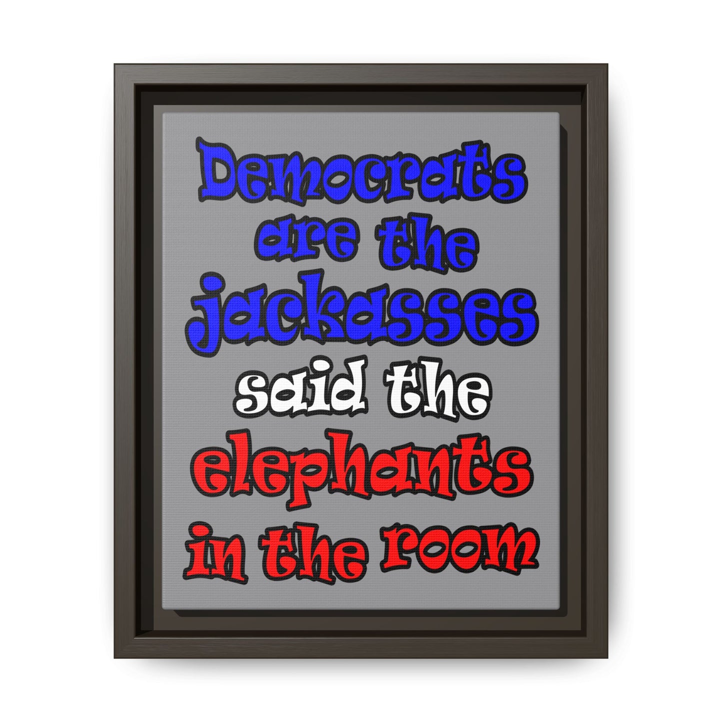 donkeys and elephants - framed canvas art (grey)
