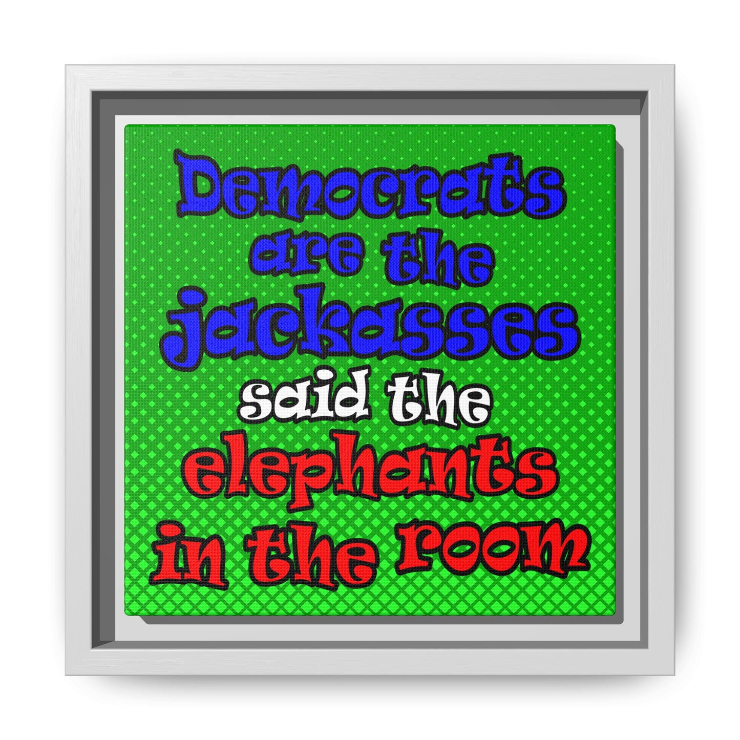 donkeys and elephants - framed canvas art (logo green)