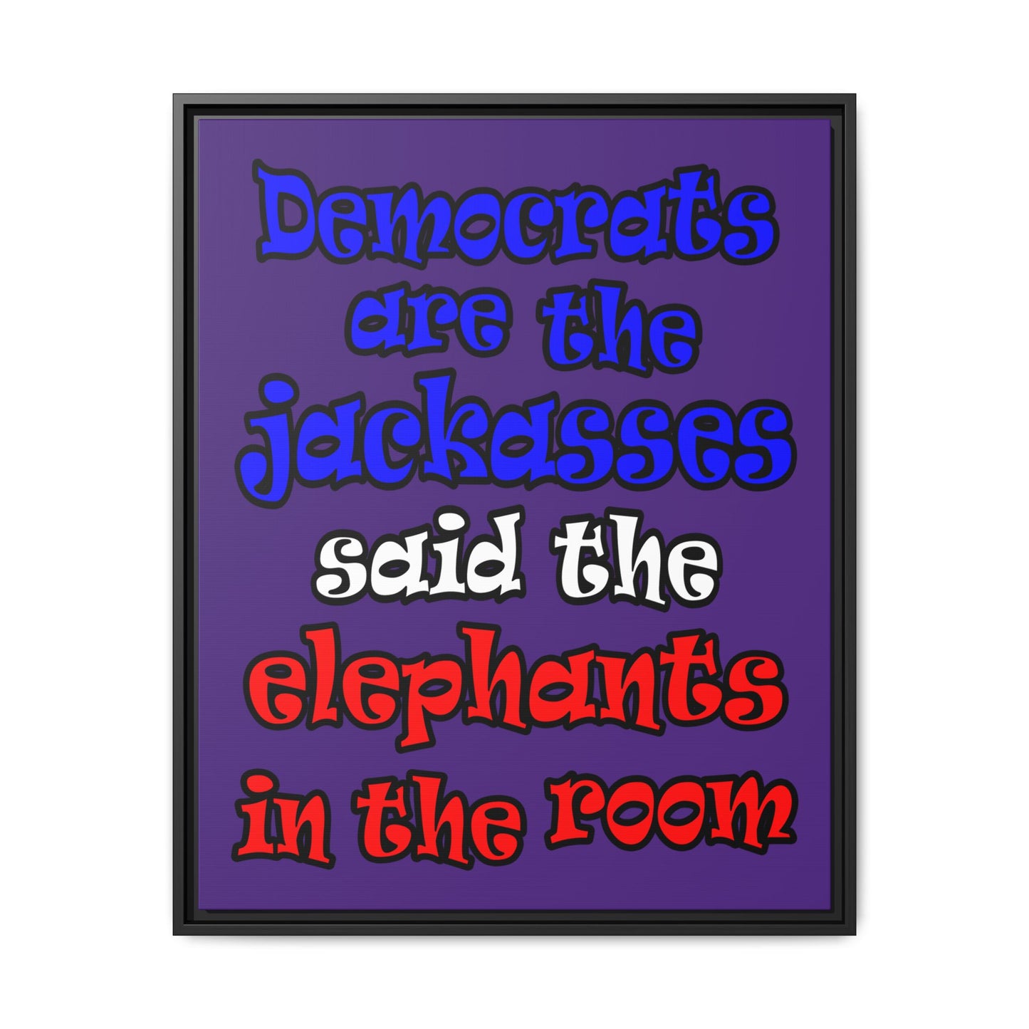 donkeys and elephants - framed canvas art (purple)