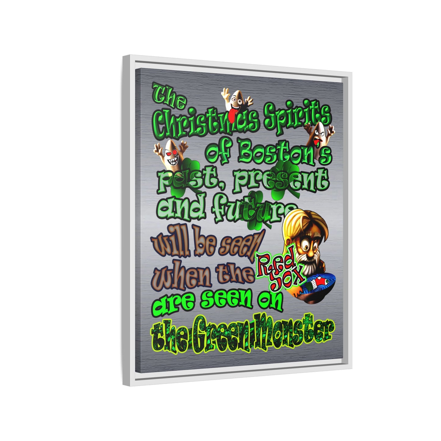 christmas spirits of boston - framed canvas art (brushed nickel)
