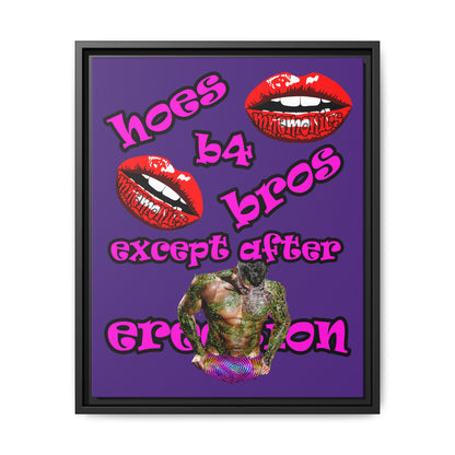 hoes b4 bros - framed canvas art (purple)