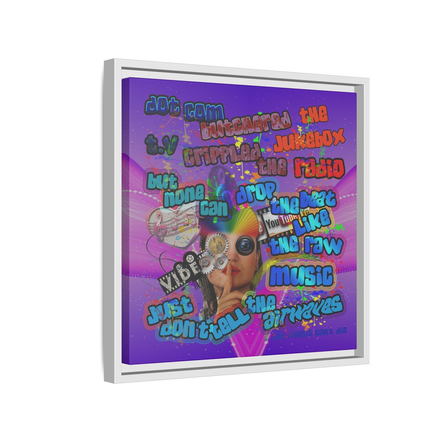 drop the beat - framed canvas art (purple-pink wave)