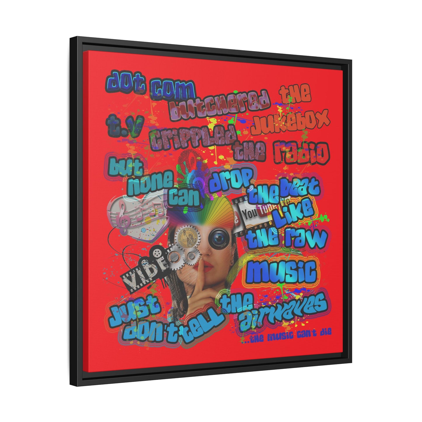 drop the beat - framed canvas art (red)