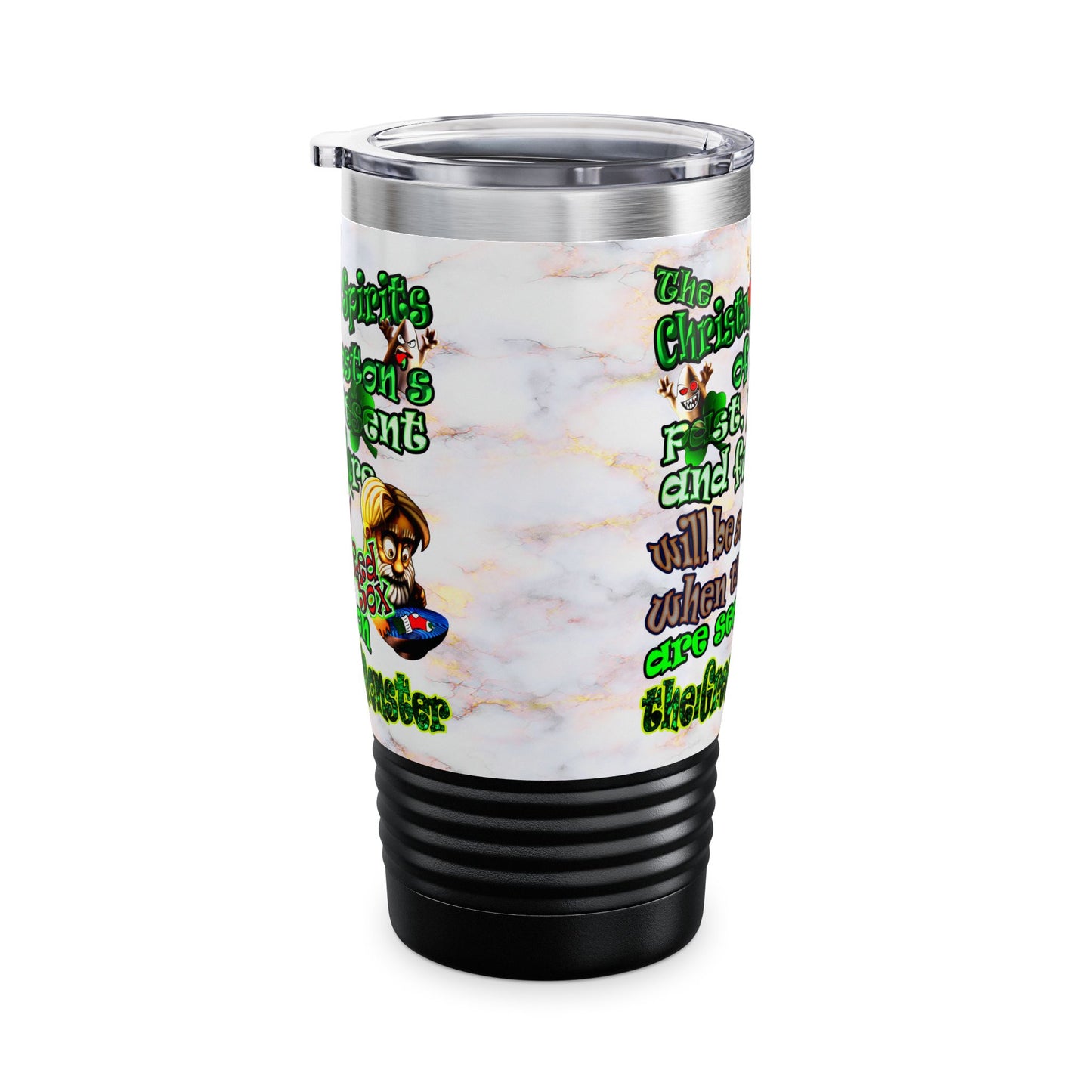 christmas spirits of boston - Ringneck Tumbler, 20oz (white marble)