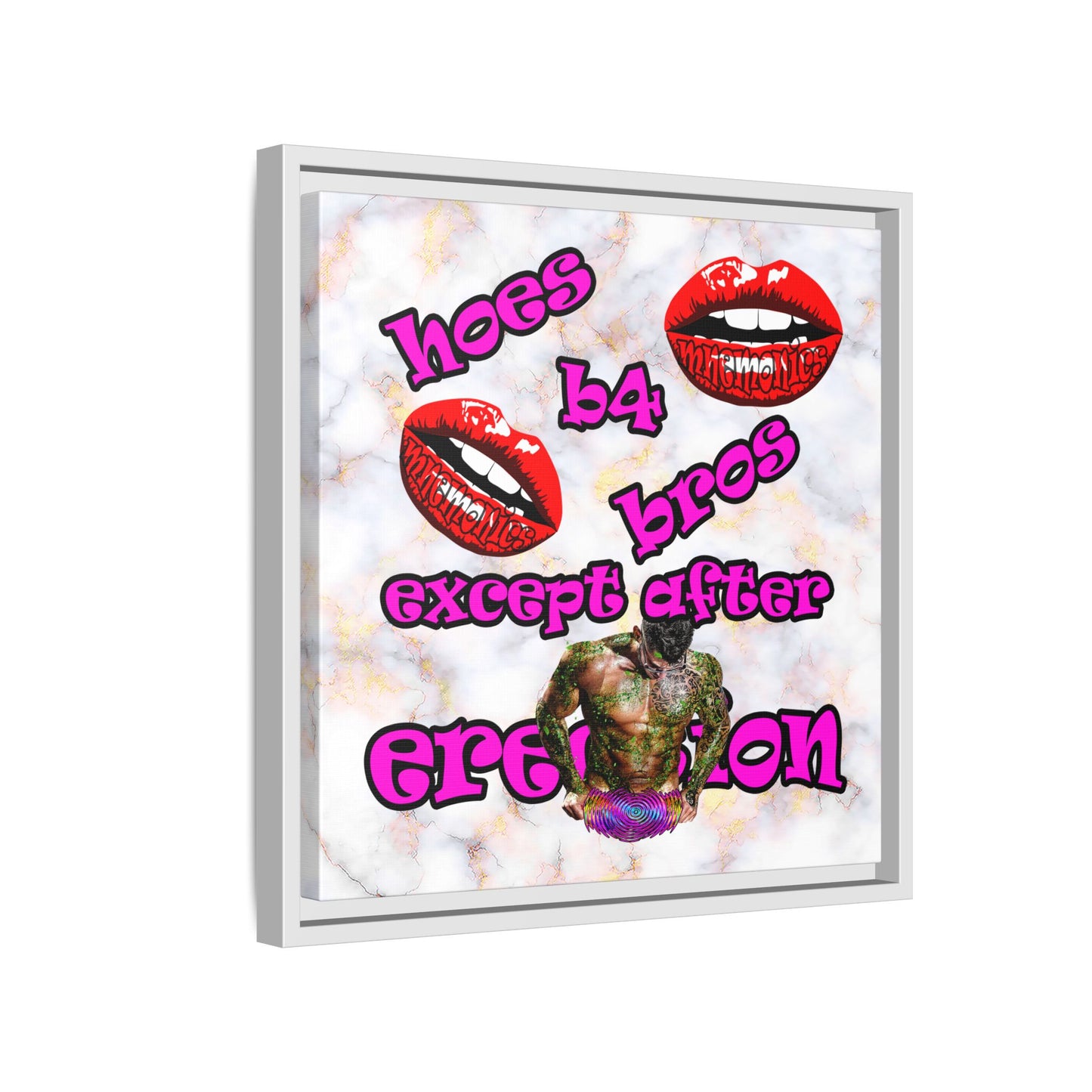 hoes b4 bros - framed canvas art (white marble)