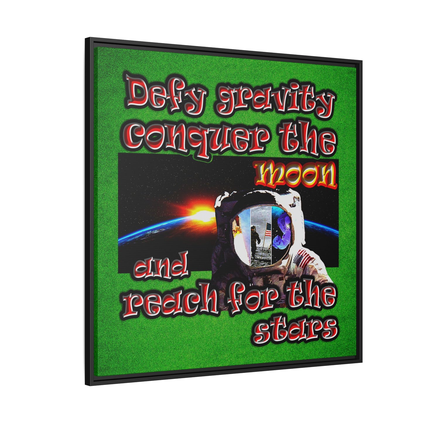 defy conquer reach - framed canvas art (green turf)