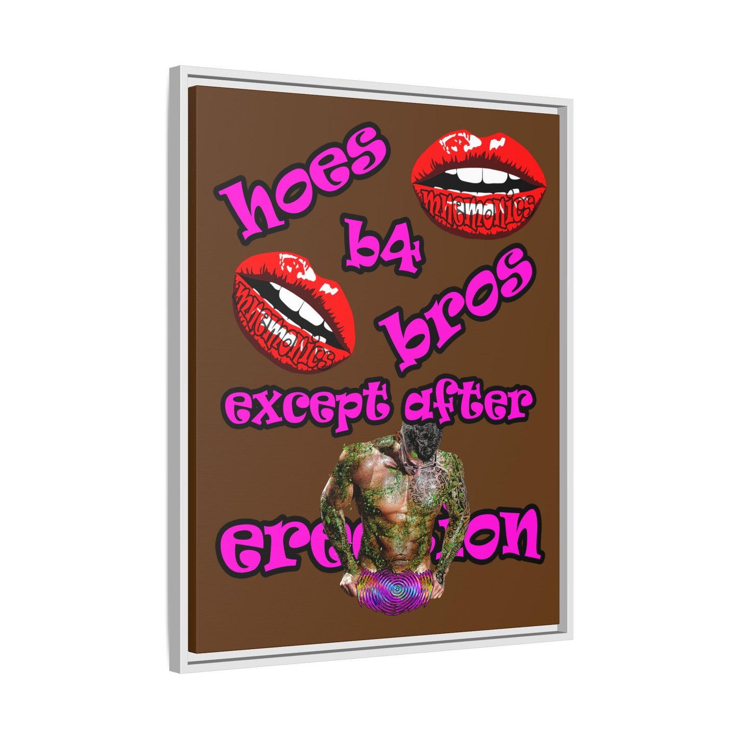 hoes b4 bros - framed canvas art (brown)