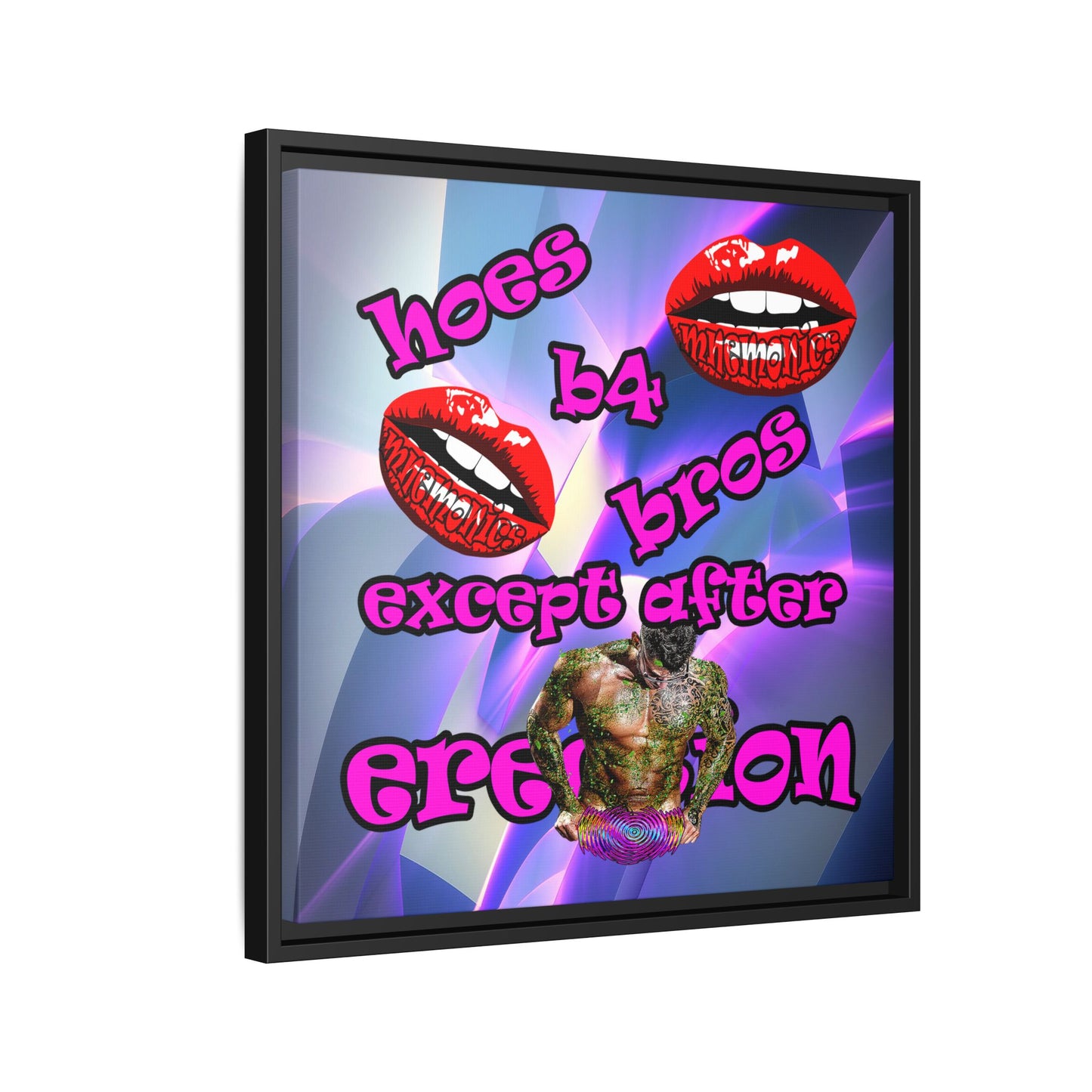 hoes b4 bros - framed canvas art (grey-pink wave)