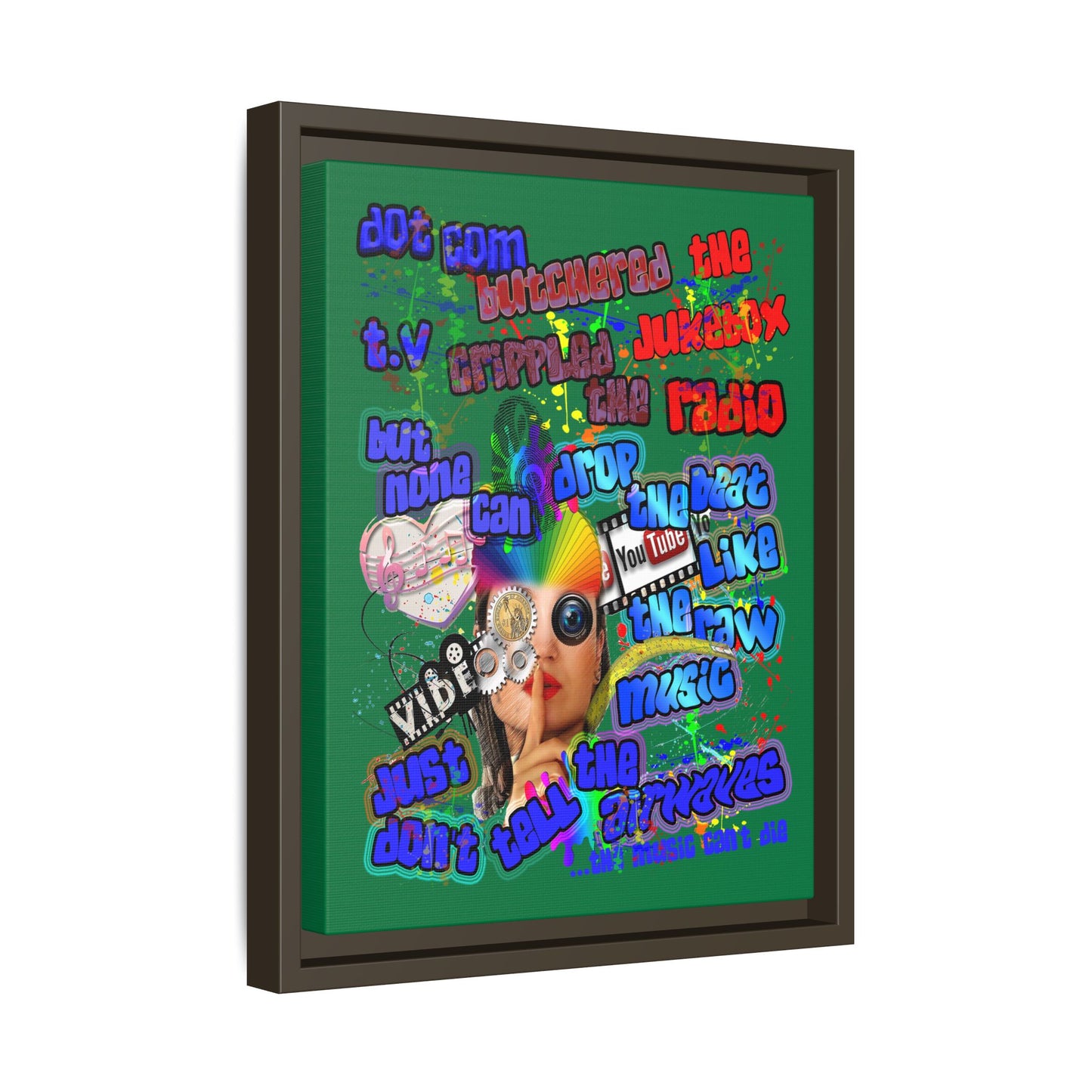 drop the beat - framed canvas art (dark green)