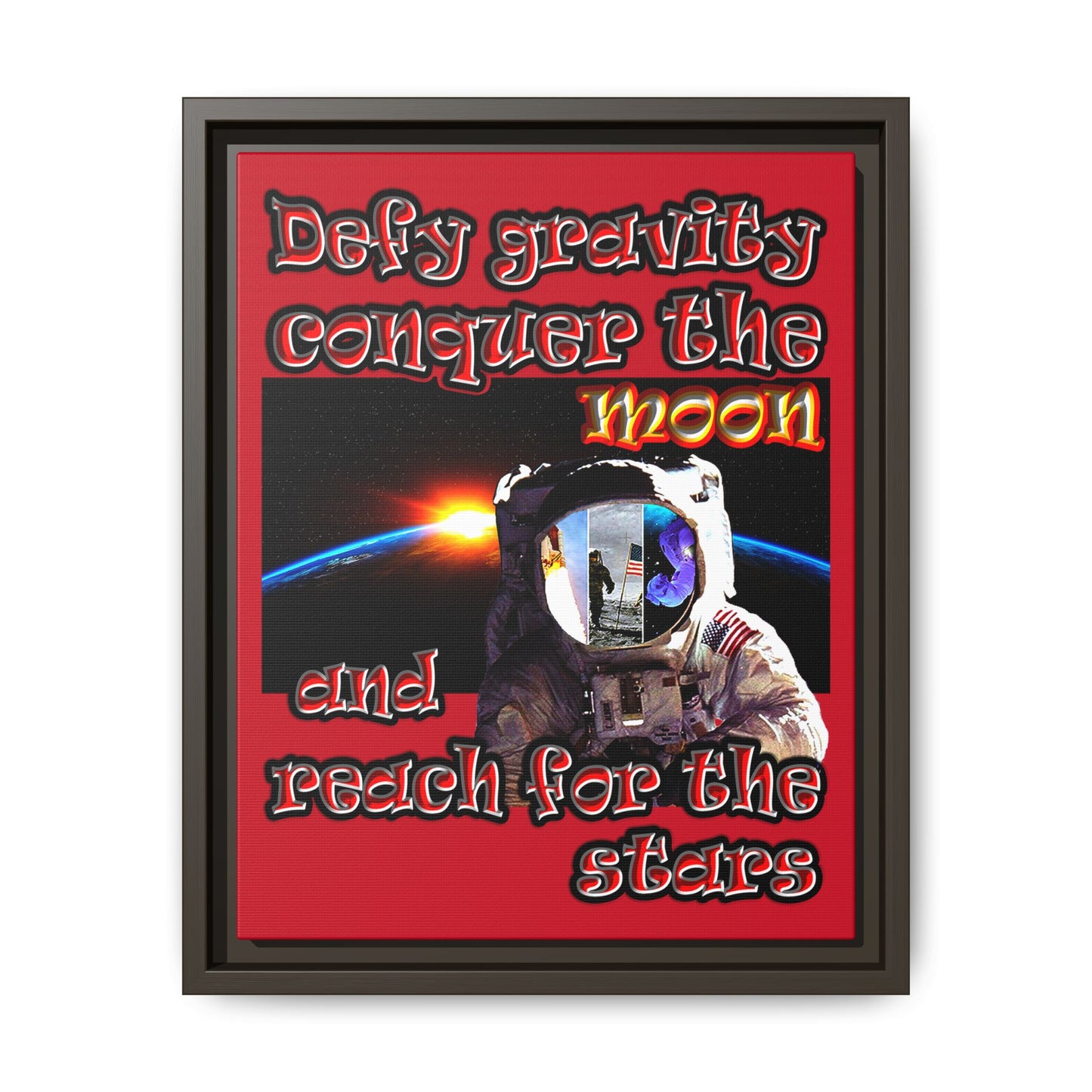 defy conquer reach - framed canvas art (dark red)