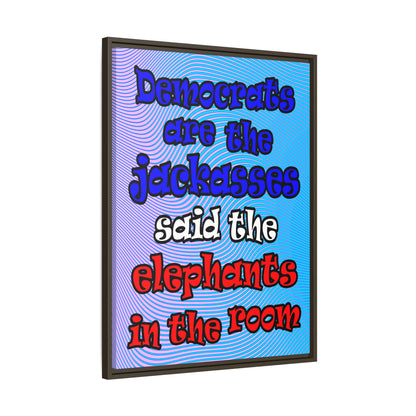 donkeys and elephants - framed canvas art (light blue-purple wave)