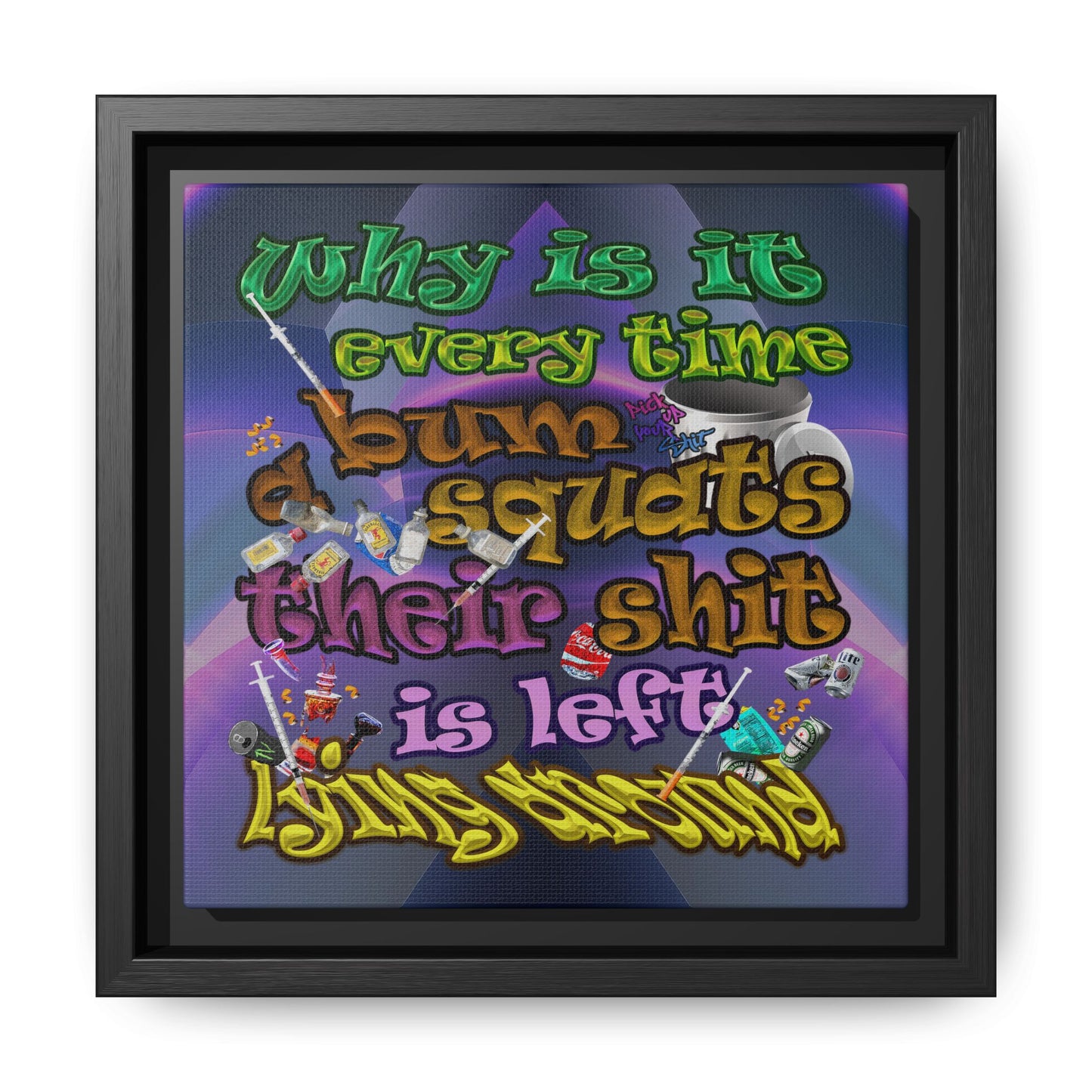 the bum's shit - framed canvas art (grey-pink wave)