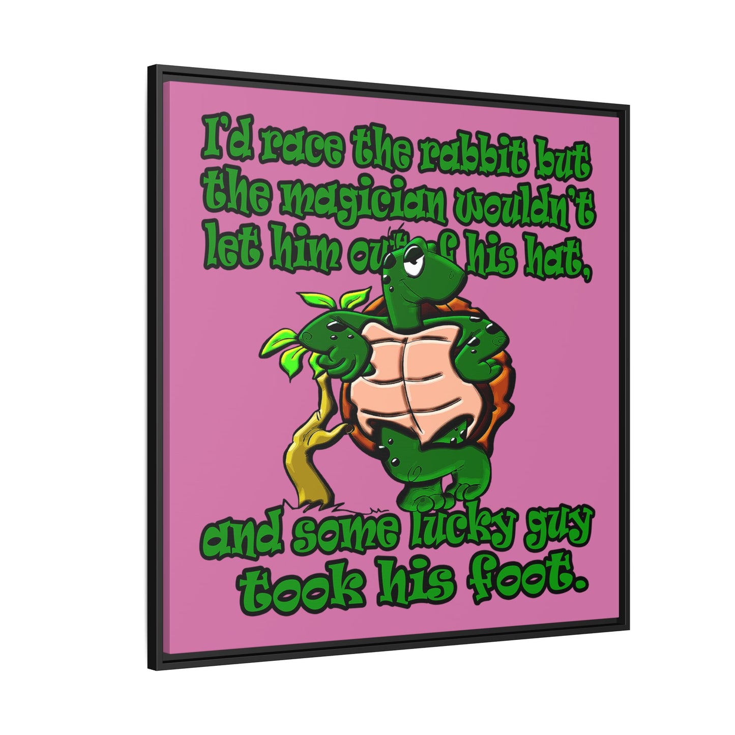 turtle race - framed canvas art (light pink)