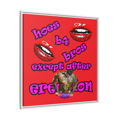 hoes b4 bros - framed canvas art (red)