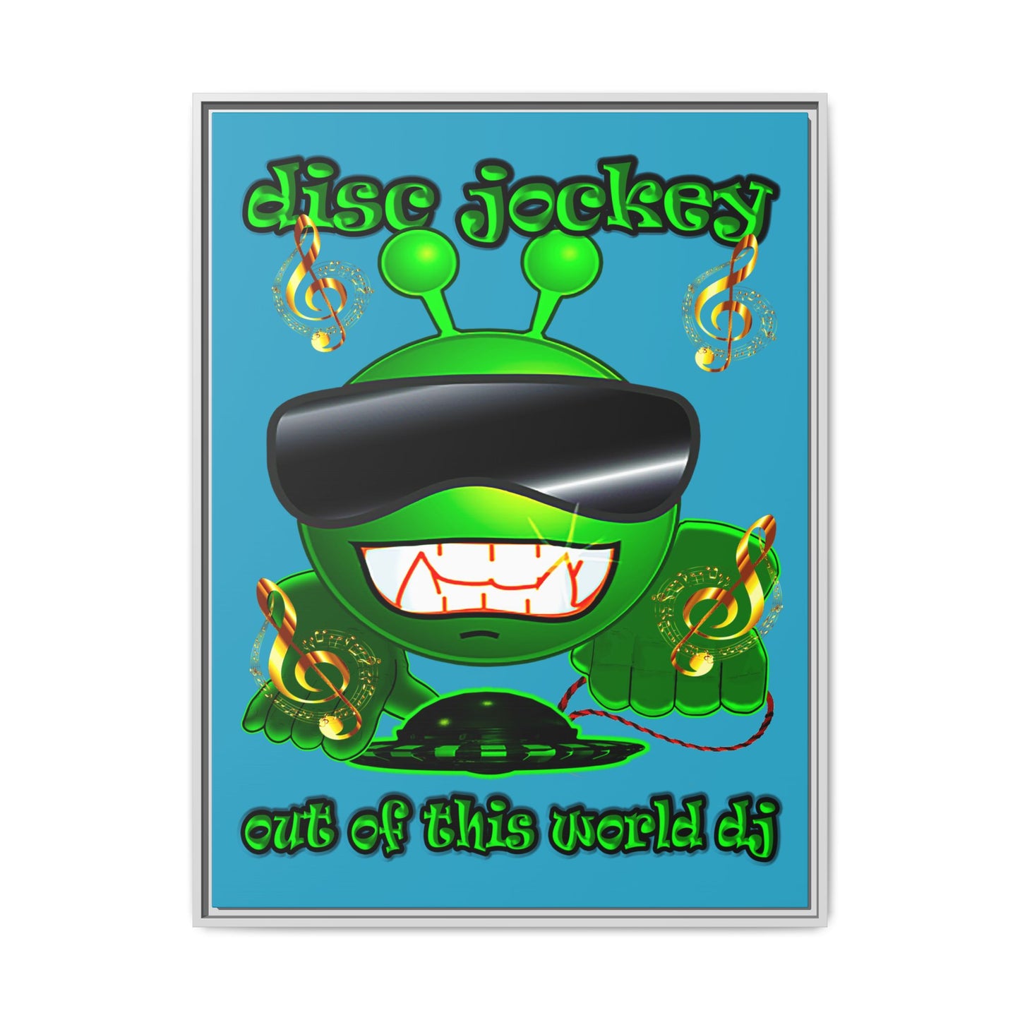 disc jockey - framed canvas art (turquoise)