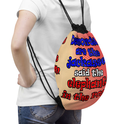 donkeys and elephants - Drawstring Bag (yellow-orange wave)