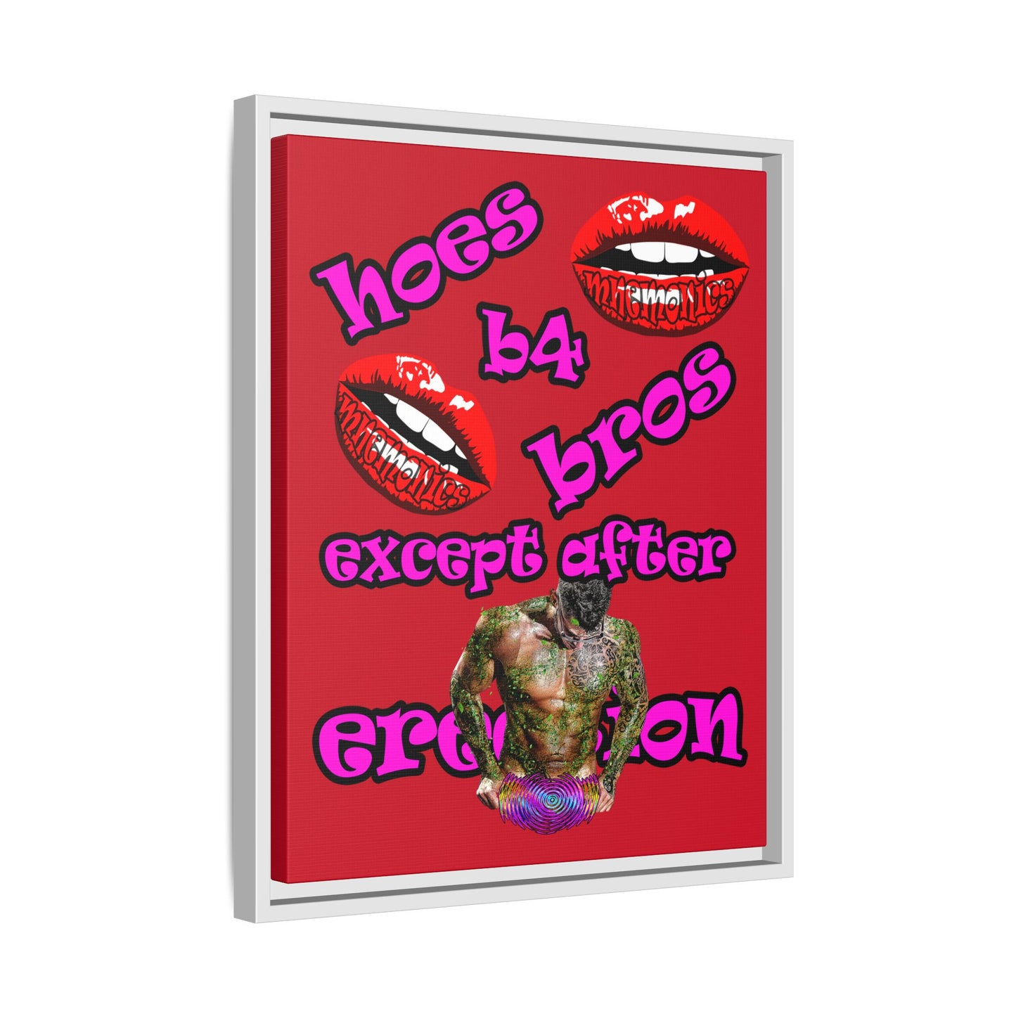 hoes b4 bros - framed canvas art (dark red)