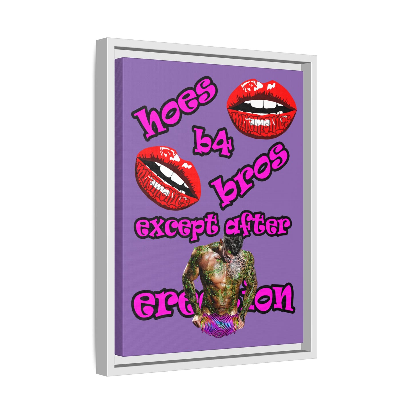hoes b4 bros - framed canvas art (light purple)