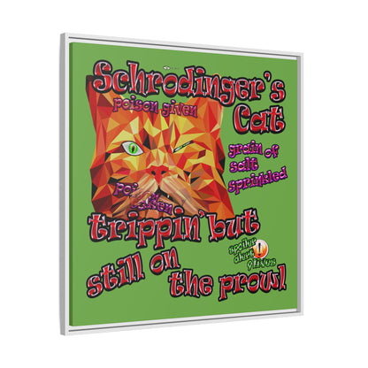 schrodinger's cat - framed canvas art (green)