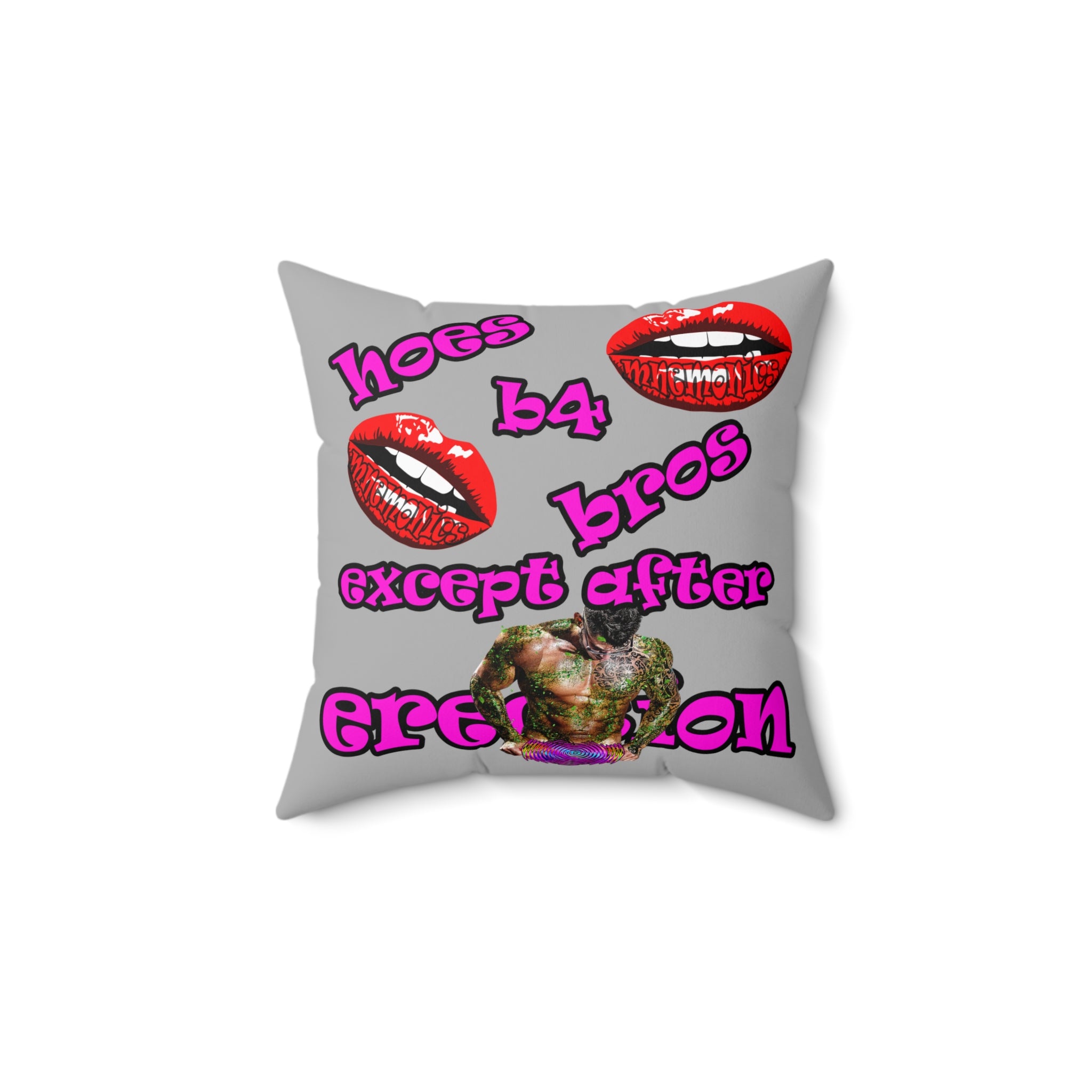 hoes b4 bros - Spun Polyester Square Pillow - (light grey)