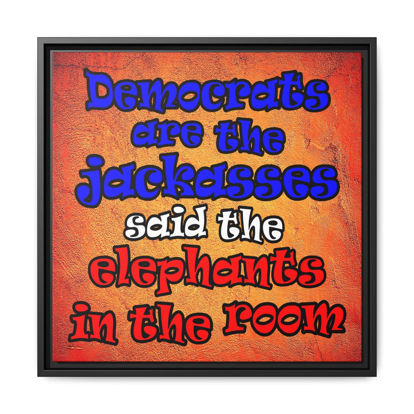 donkeys and elephants - framed canvas art (burnt orange)