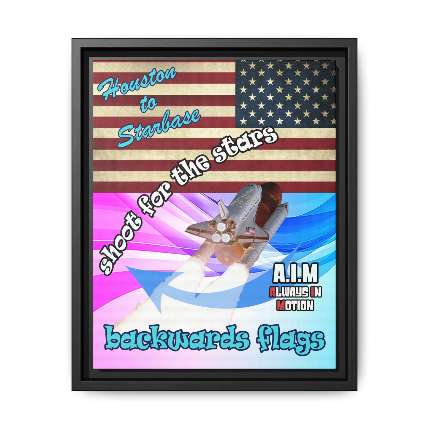 shoot for the stars - framed canvas art (light blue-pink wave)