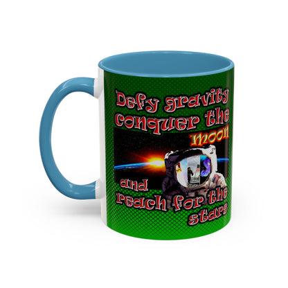 defy conquer reach - Accent Mug (logo green)