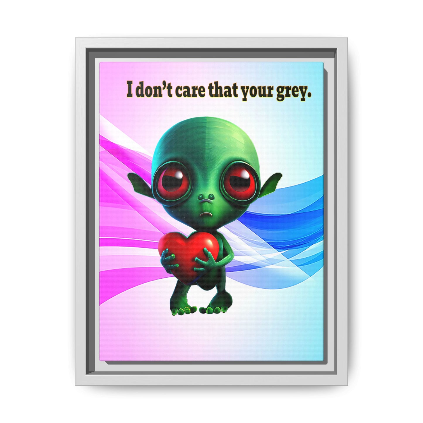 I don't care that your grey - framed canvas art (light blue-pink wave)
