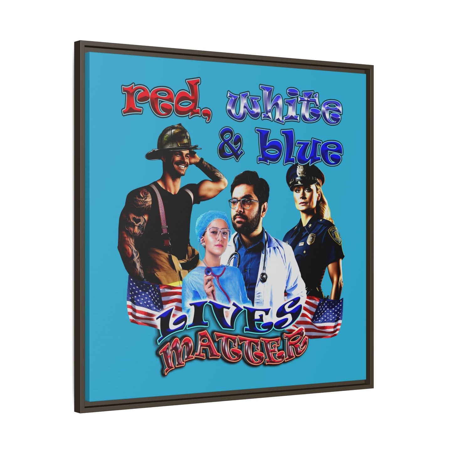 rw&b lives matter - framed canvas art (turquoise)