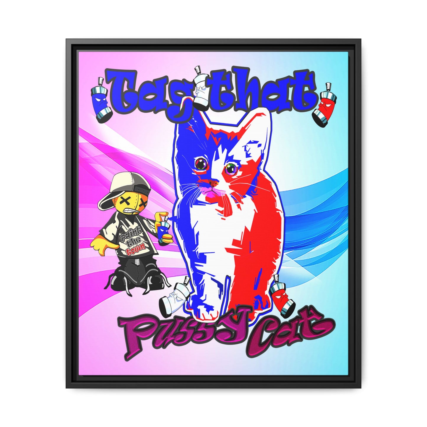 tag that - framed canvas art (light blue-pink wave)