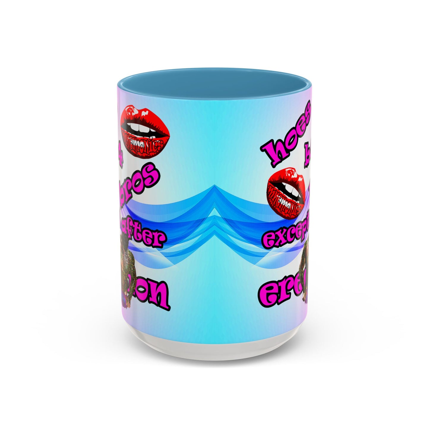 hoes b4 bros - Accent Mug (light blue-pink wave)
