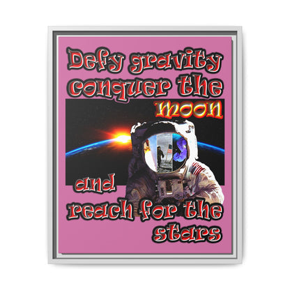 defy conquer reach - framed canvas art (light pink)