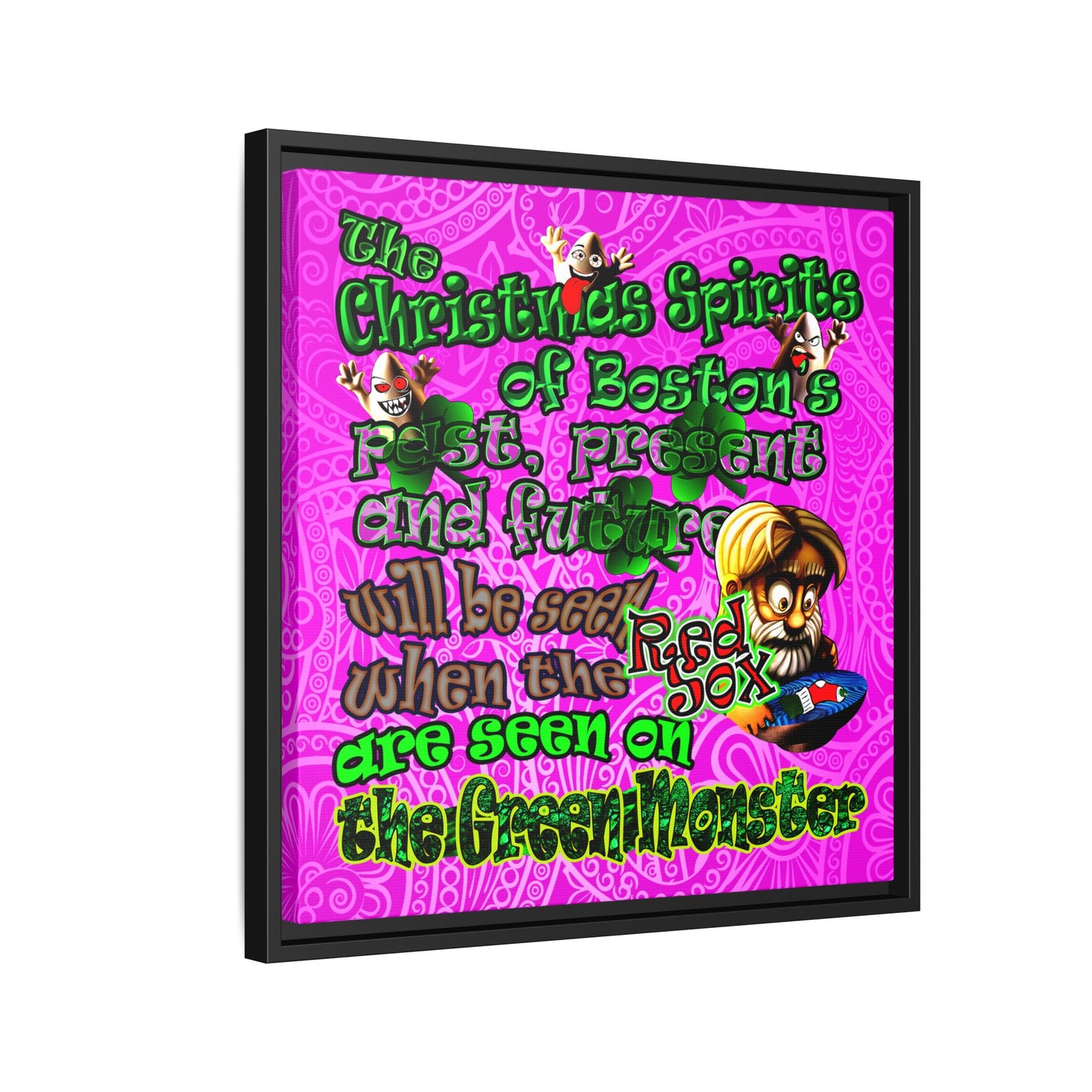 christmas spirits of boston - framed canvas art (pink swirl)