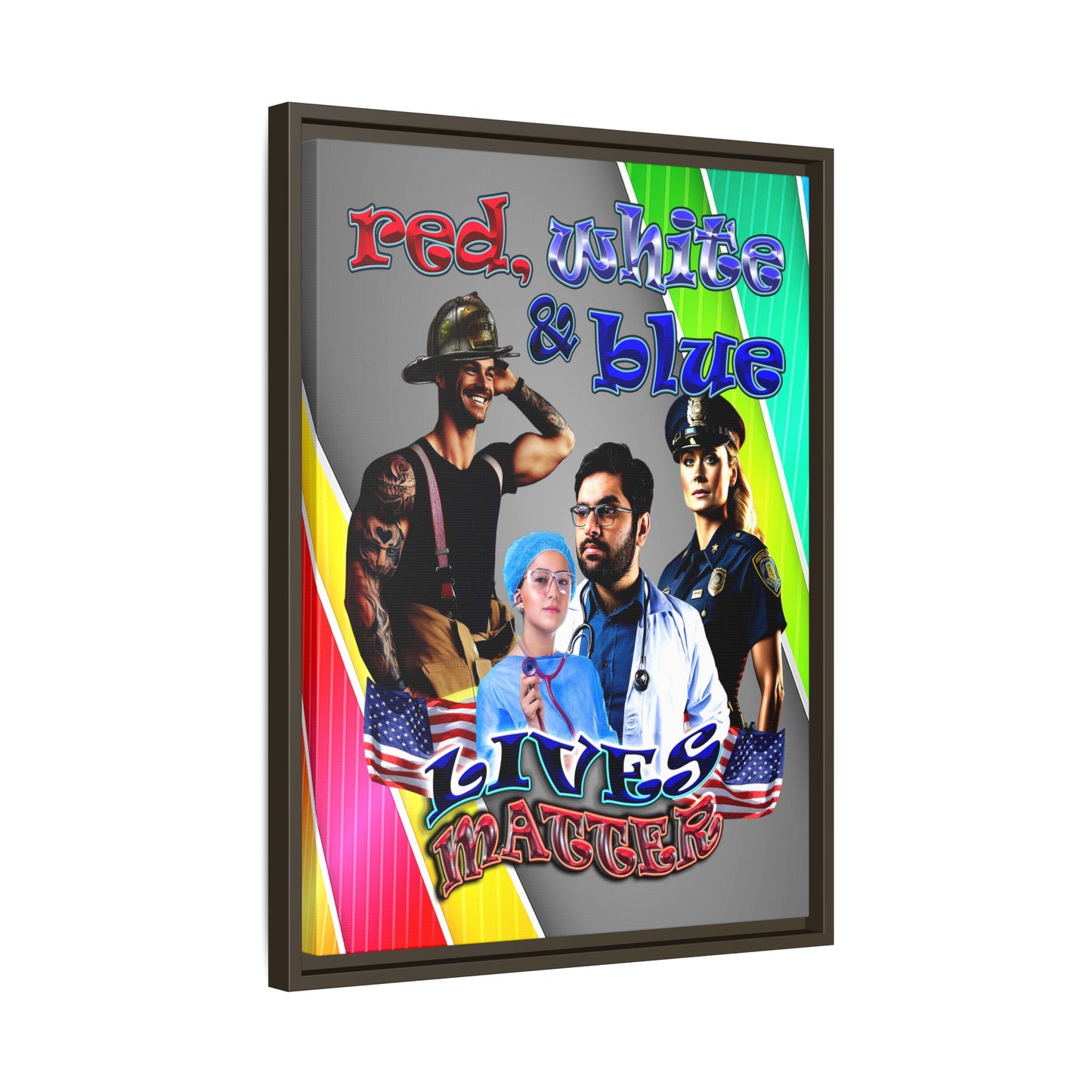 rw&b lives matter - framed canvas art (rainbow split)