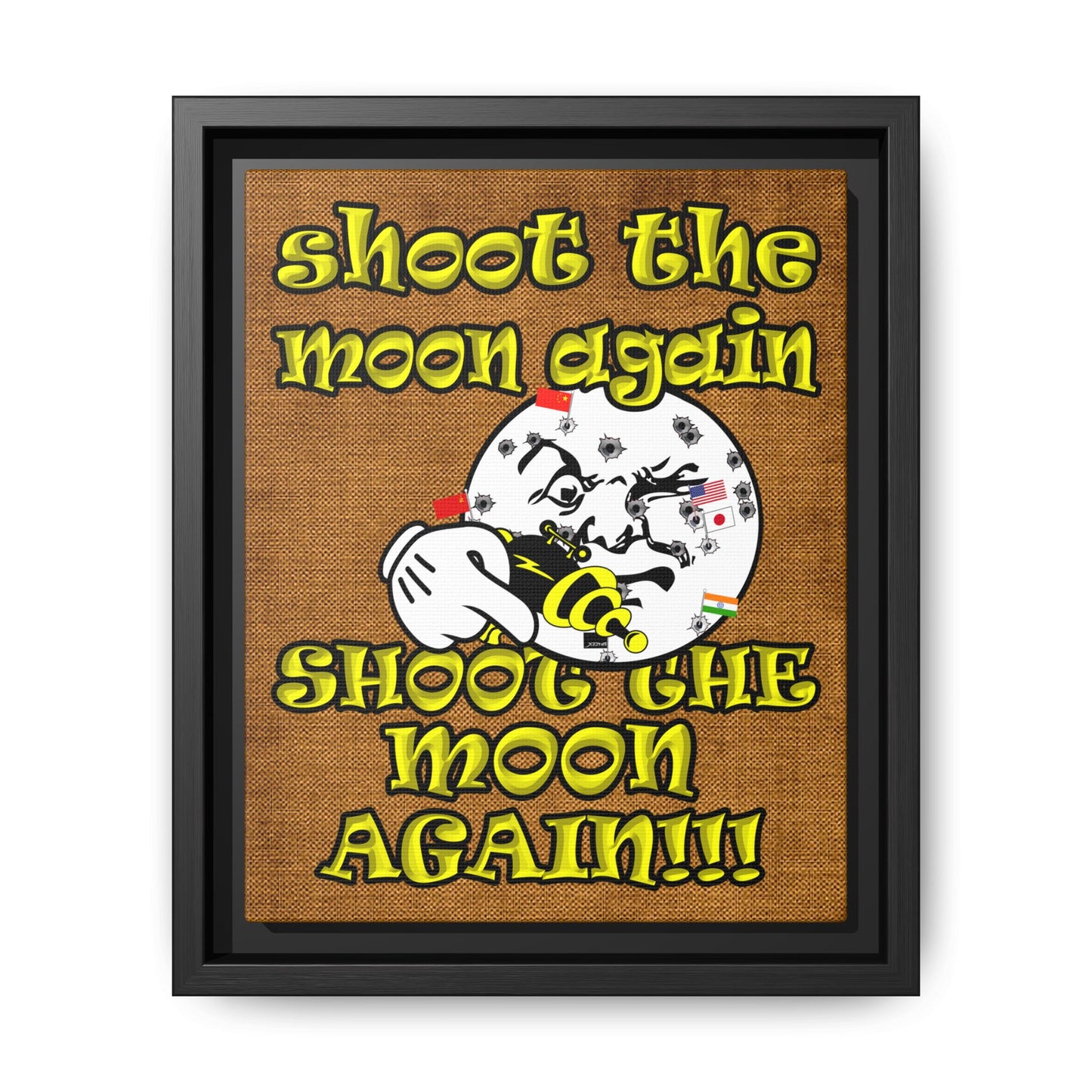 shoot the moon again - framed canvas art (brown papyrus)