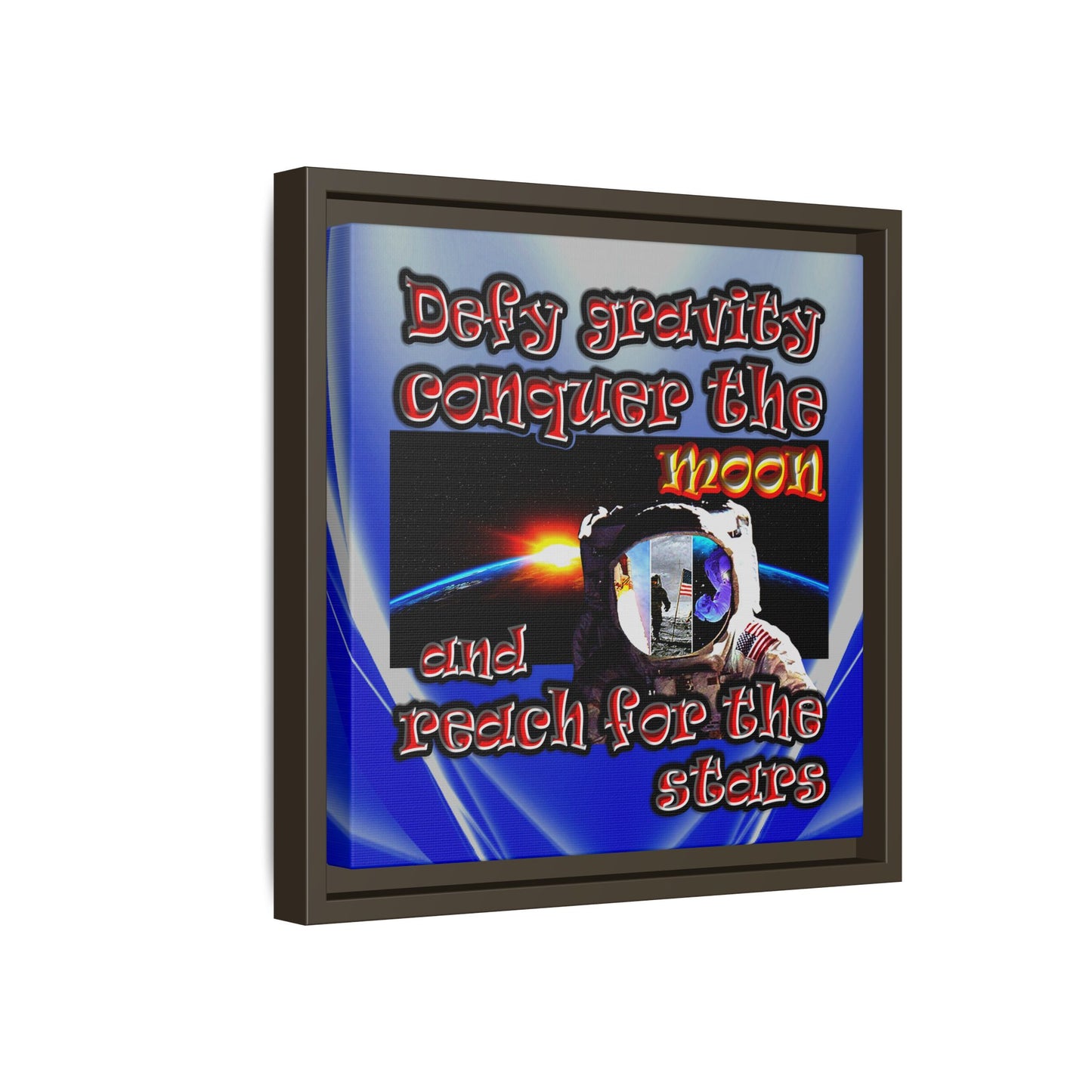defy conquer reach - framed canvas art (blue-white wave)