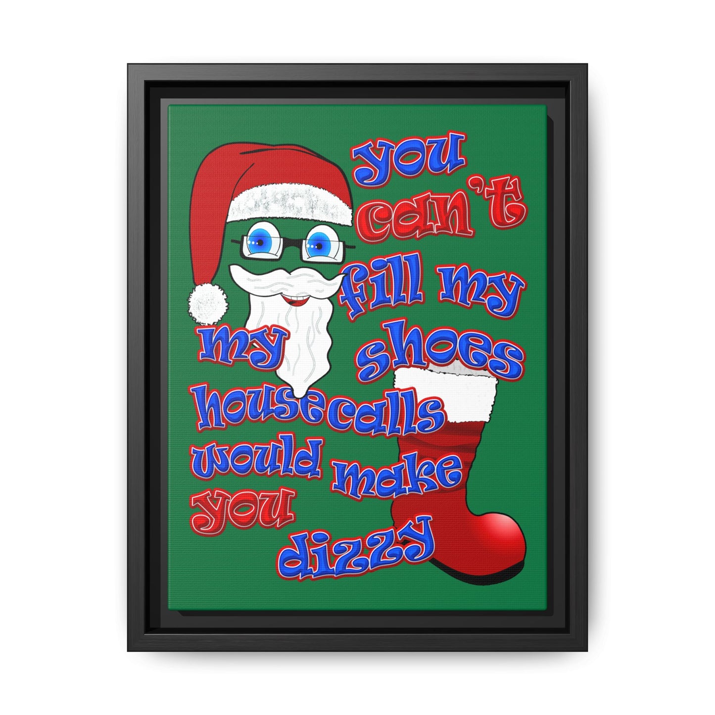 santa's shoes - framed canvas art (dark green)