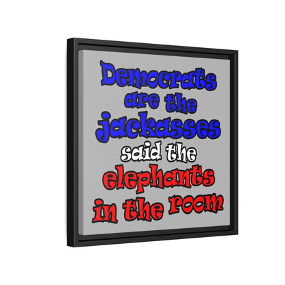 donkeys and elephants - framed canvas art (light grey)