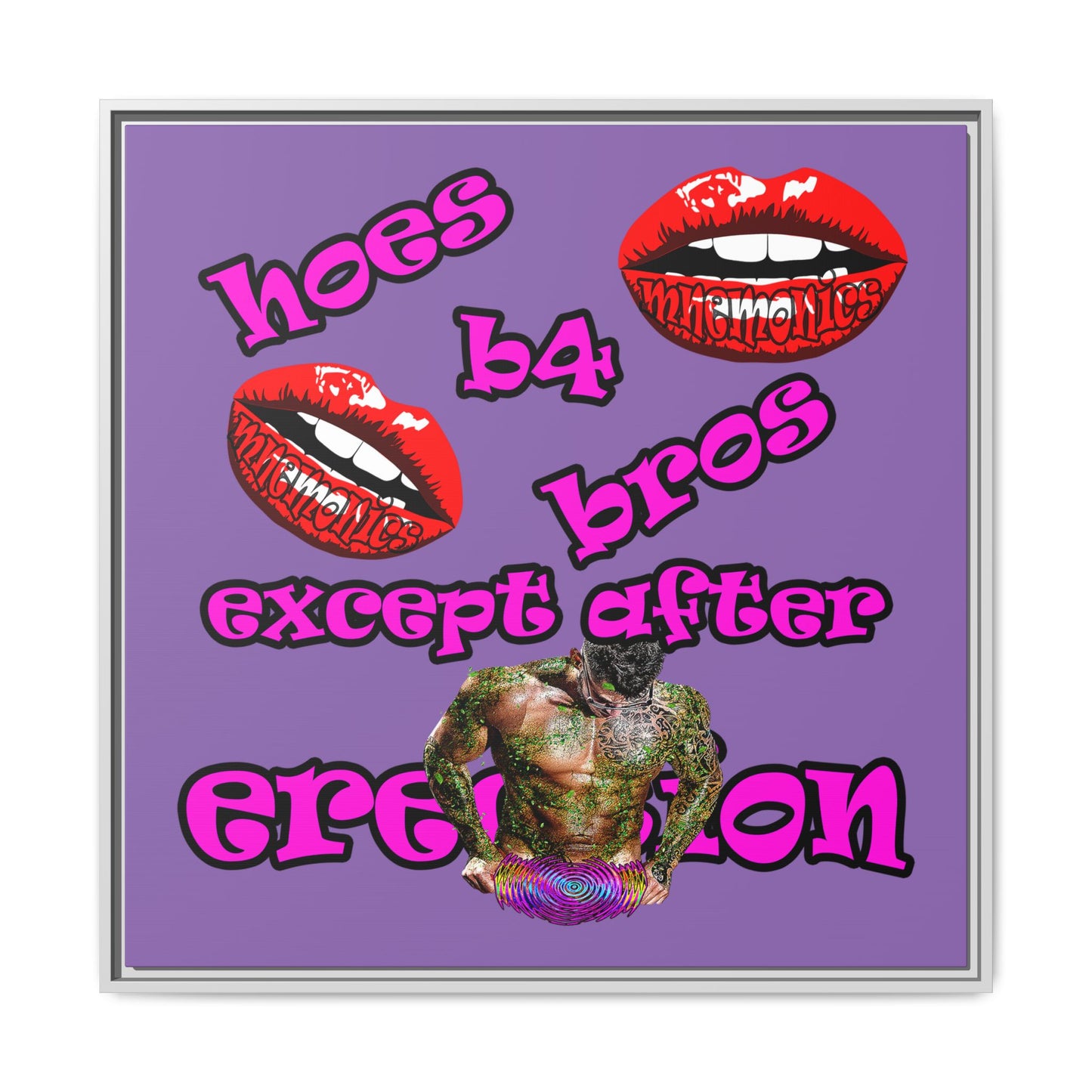 hoes b4 bros - framed canvas art (light purple)
