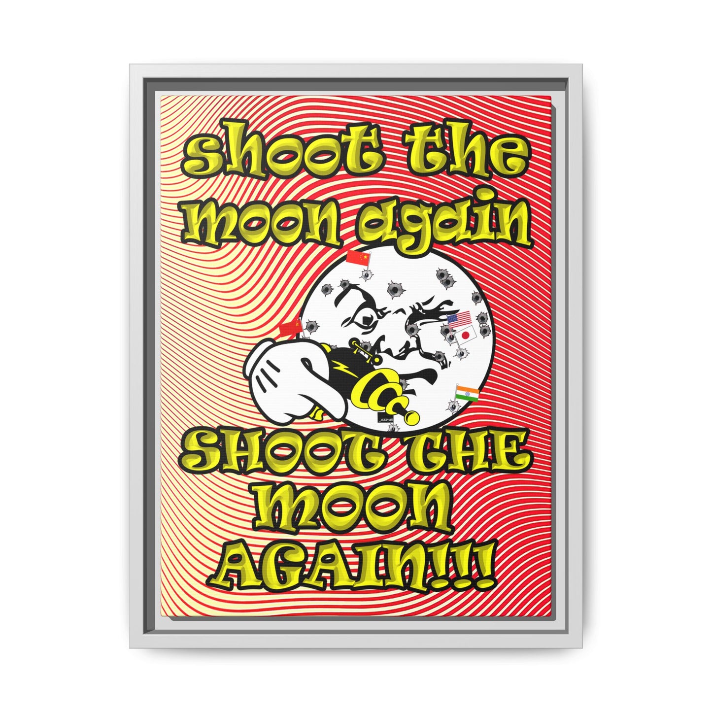 shoot the moon again - framed canvas art (yellow-orange wave)