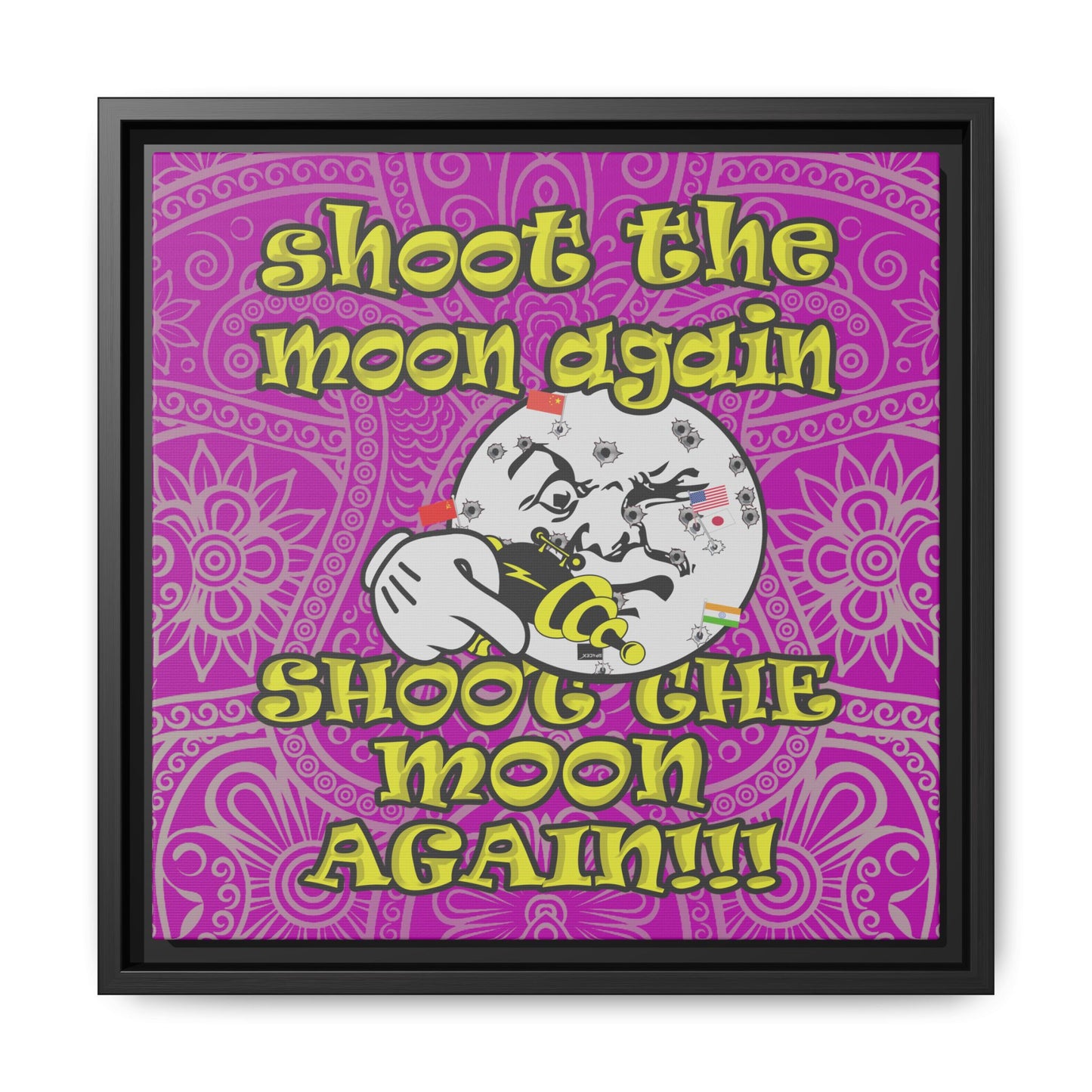 shoot the moon again - framed canvas art (pink swirl)