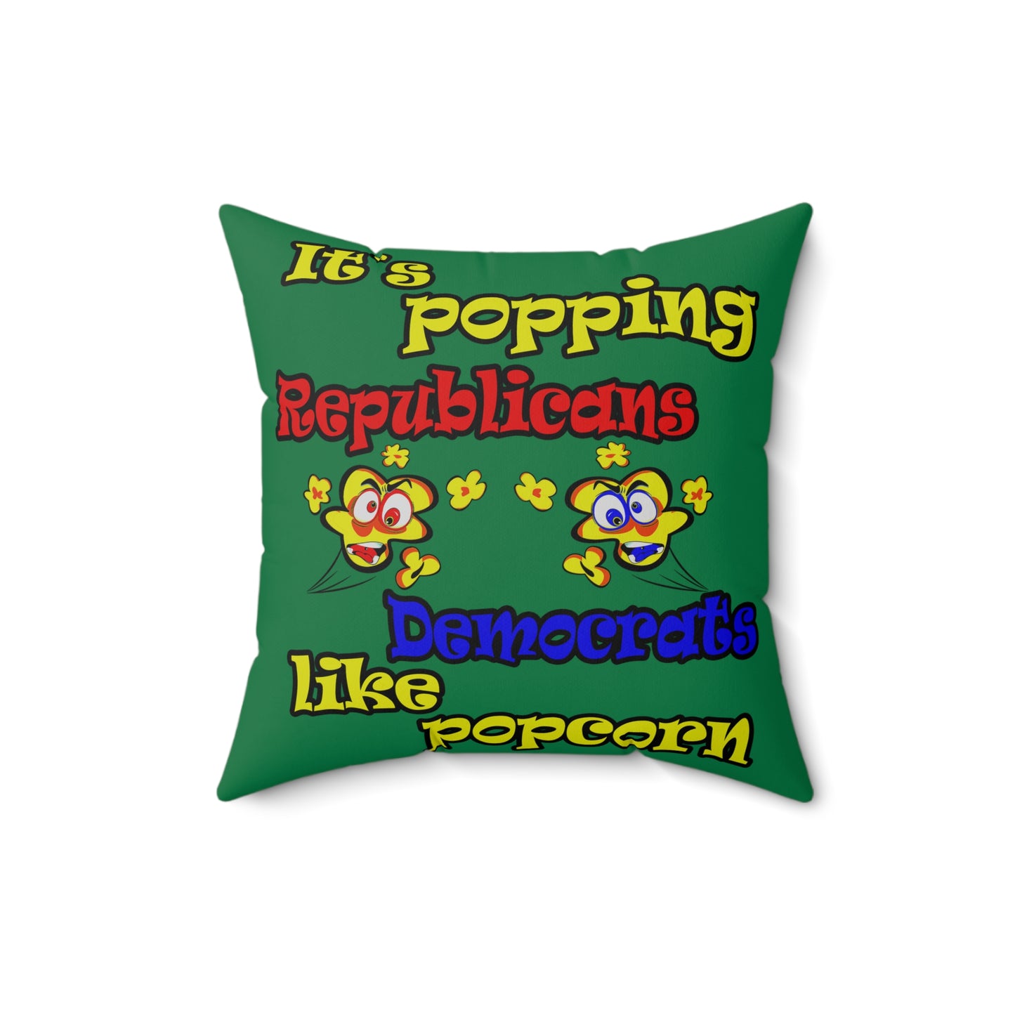 popping like popcorn - Spun Polyester Square Pillow - (dark green)