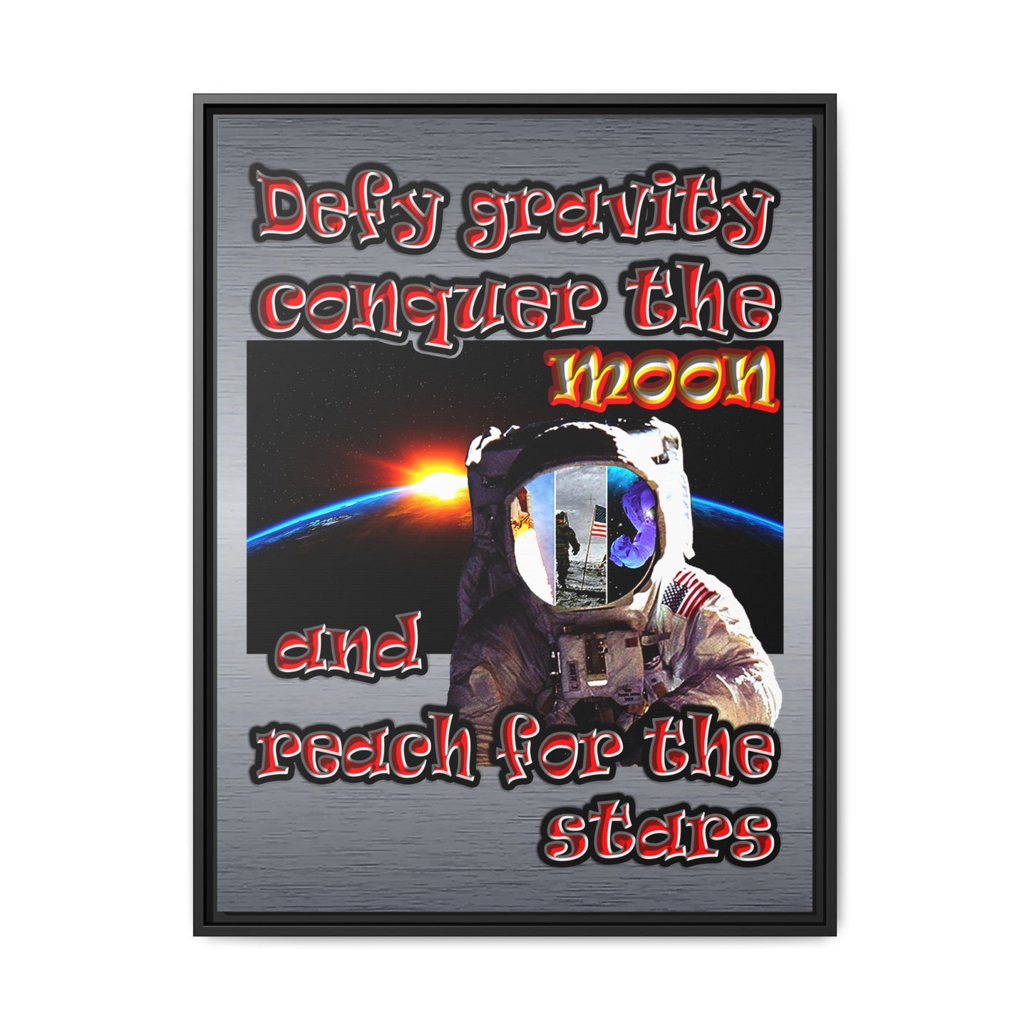 defy conquer reach - framed canvas art (brushed nickel)