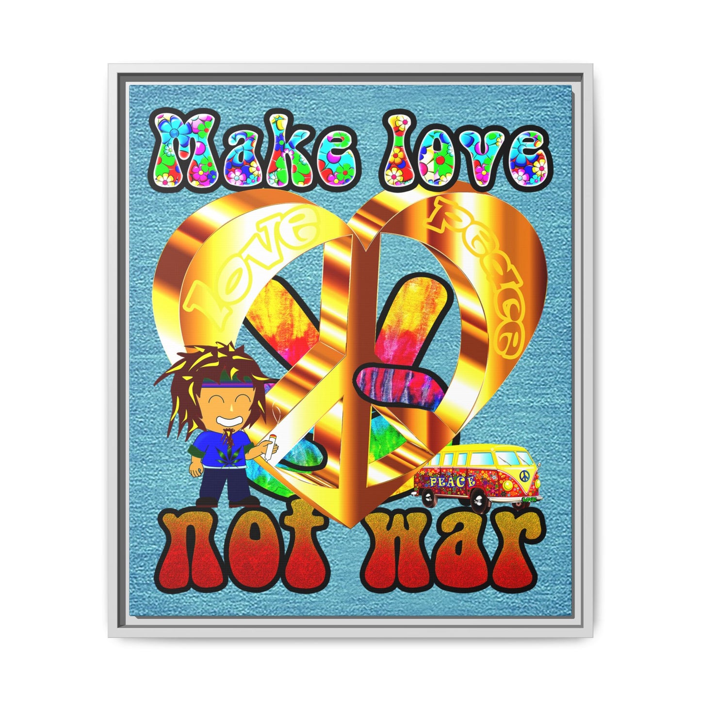 love peace - framed canvas art (faded blue)