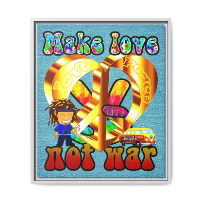 love peace - framed canvas art (faded blue)