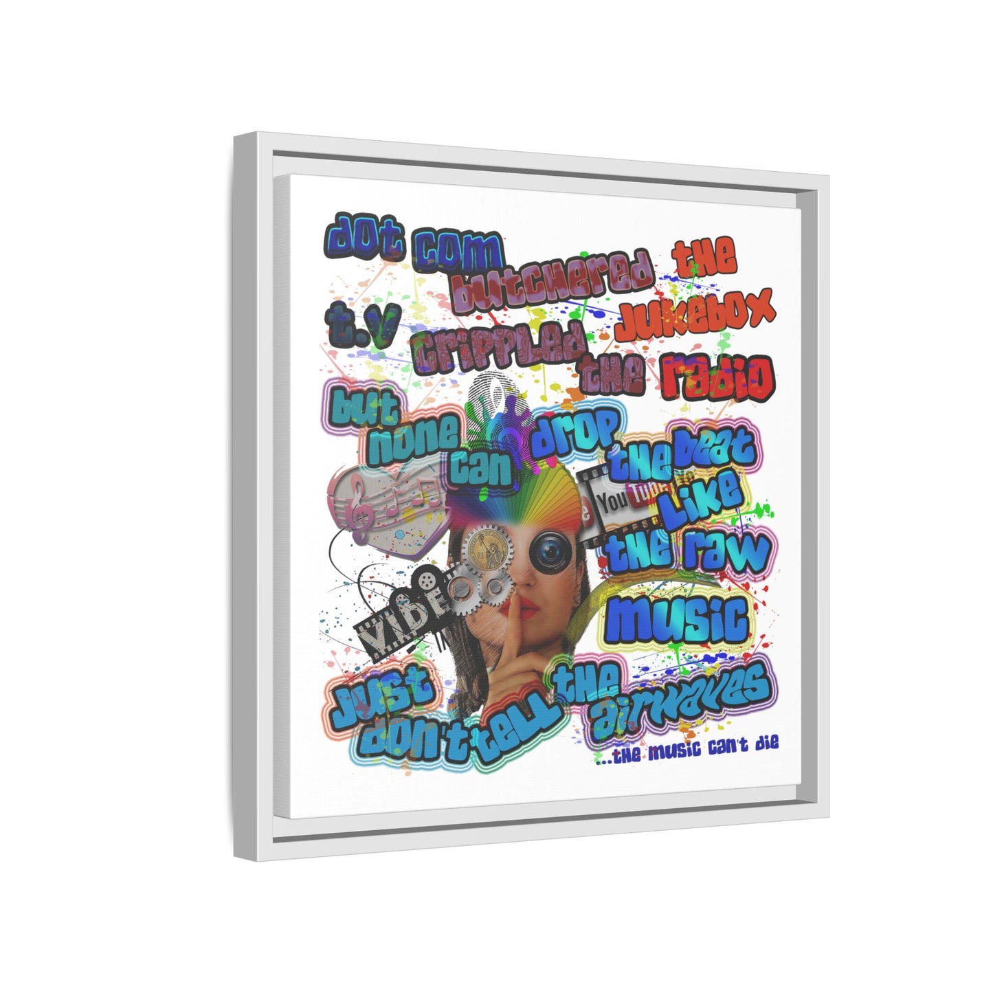 drop the beat - framed canvas art (white)