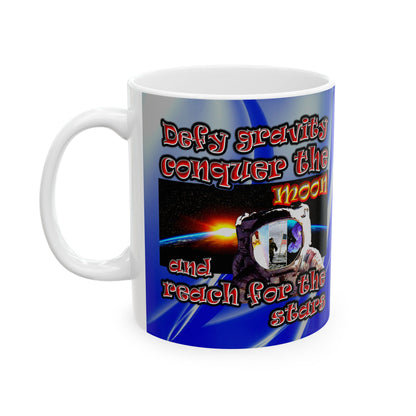 defy conquer reach - White Mug (blue-white wave)